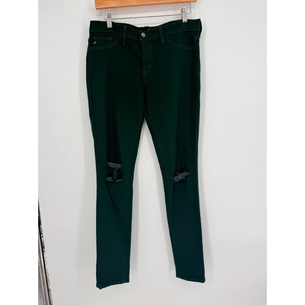 KanCan Skinny Jeans 11/29 Dark Green Distressed Knee Grunge Goblincore KC1654